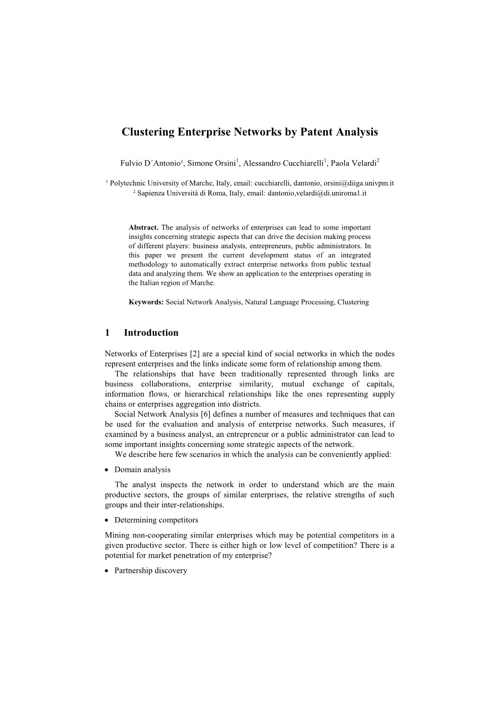 Clustering Enterprise Networks by Patent Analysis