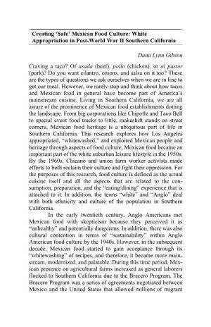Mexican Food Culture: White Appropriation in Post-World War II Southern California