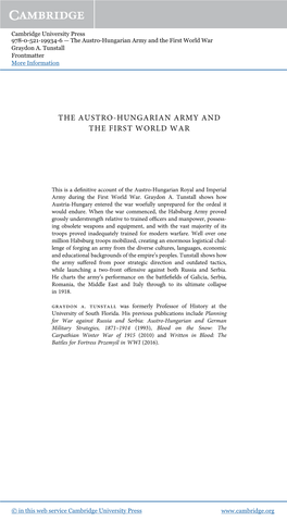 The Austro-Hungarian Army and the First World War Graydon A