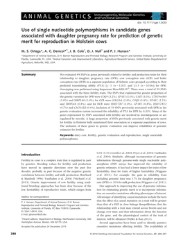 Use of Single Nucleotide Polymorphisms in Candidate Genes Associated with Daughter Pregnancy Rate for Prediction of Genetic Merit for Reproduction in Holstein Cows