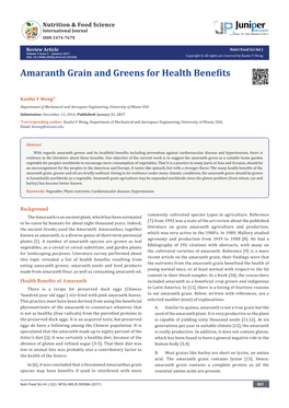 Amaranth Grain and Greens for Health Benefits