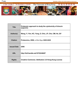 Title Proteomic Approach to Study the Cytotoxicity of Dioscin