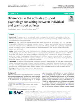 Differences in the Attitudes to Sport Psychology Consulting Between Individual and Team Sport Athletes Dáire Rooney1, Robin C