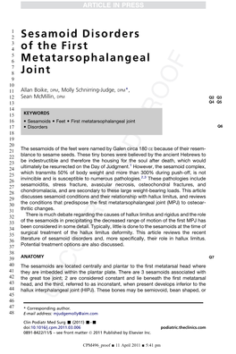 Sesamoid Disorders of the First Metatarsophalangeal Joint