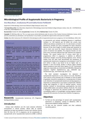 Microbiological Profile of Asyptomatic Bacteriuria in Pregnancy Abstract