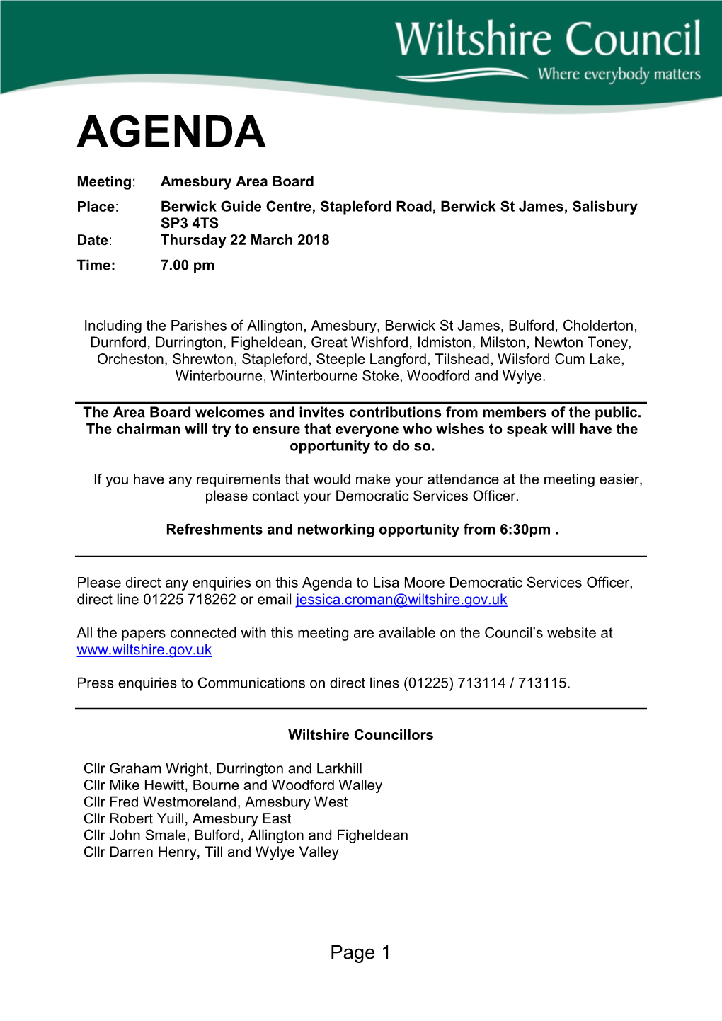 (Public Pack)Agenda Document for Amesbury Area Board, 22/03/2018 19:00