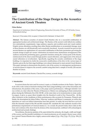 The Contribution of the Stage Design to the Acoustics of Ancient Greek Theatres
