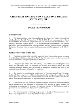 Christmas Day and New Year's Day Trading (Scotland) Bill (SP Bill 59 ) As Introduced in the Scottish Parliament on 20 March 2006