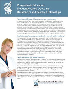 Postgraduate Education Frequently Asked Questions: Residencies and Research Fellowships
