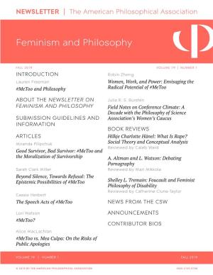 APA Newsletter on Feminism and Philosophy, Vol. 19, No. 1 (Fall 2019)