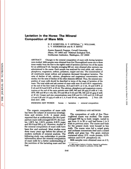 Lactation in the Horse: the Mineral Composition of Mare Milk H