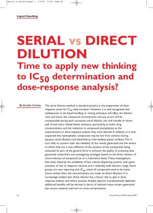 SERIAL Vs DIRECT DILUTION Time to Apply New Thinking to IC50 Determination and Dose-Response Analysis?