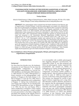 Paleomagnetic Dating of the Enticho Sandstone at Negash Locality (Tigrai Region, Northern Ethiopia): Implication for Quaternary Remagnetization