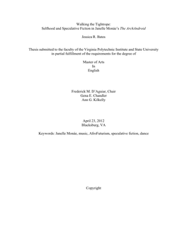 Walking the Tightrope: Selfhood and Speculative Fiction in Janelle Monáe’S the Archandroid
