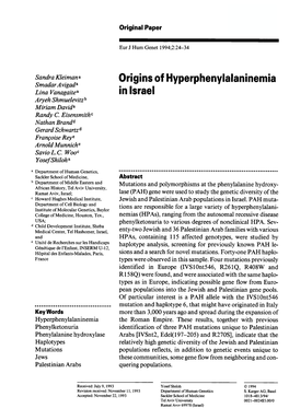 Origins of Hyperphenylalaninemia in Israel
