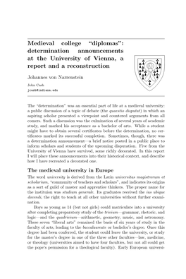 Medieval College “Diplomas”: Determination Announcements at the University of Vienna, a Report and a Reconstruction