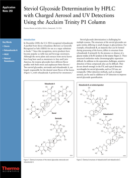 Steviol Glycoside Determination by HPLC with Charged Aerosol and UV Detections Using the Acclaim Trinity P1 Column