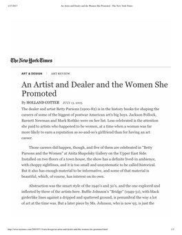 An Artist and Dealer and the Women She Promoted - the New York Times