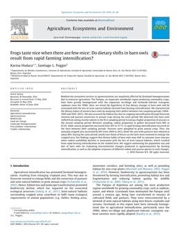 Do Dietary Shifts in Barn Owls Result from Rapid Farming Intensification?