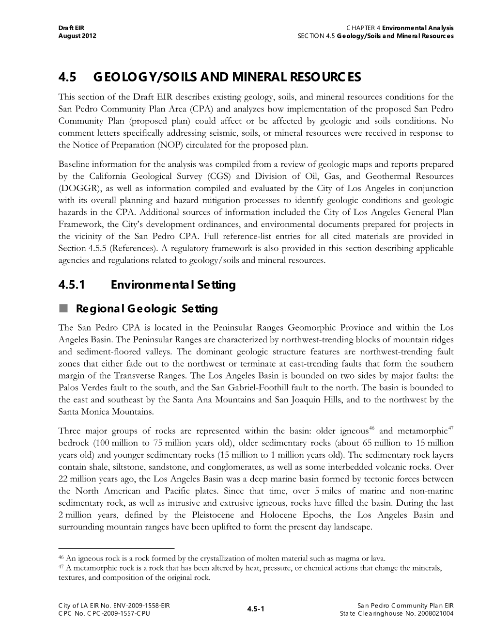 4.5 Geology/Soils and Mineral Resources