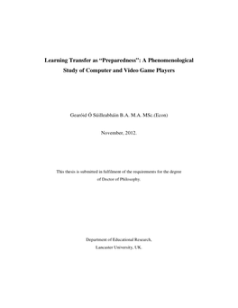 A Phenomenological Study of Computer and Video Game Players