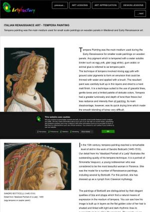 ITALIAN RENAISSANCE ART - TEMPERA PAINTING Tempera Painting Was the Main Medium Used for Small Scale Paintings on Wooden Panels in Medieval and Early Renaissance Art