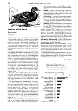 African Black Duck Southwestern Cape Province, Egglaying Spans July–De- Swarteend Cember, with an August–September Peak (Frost Et Al