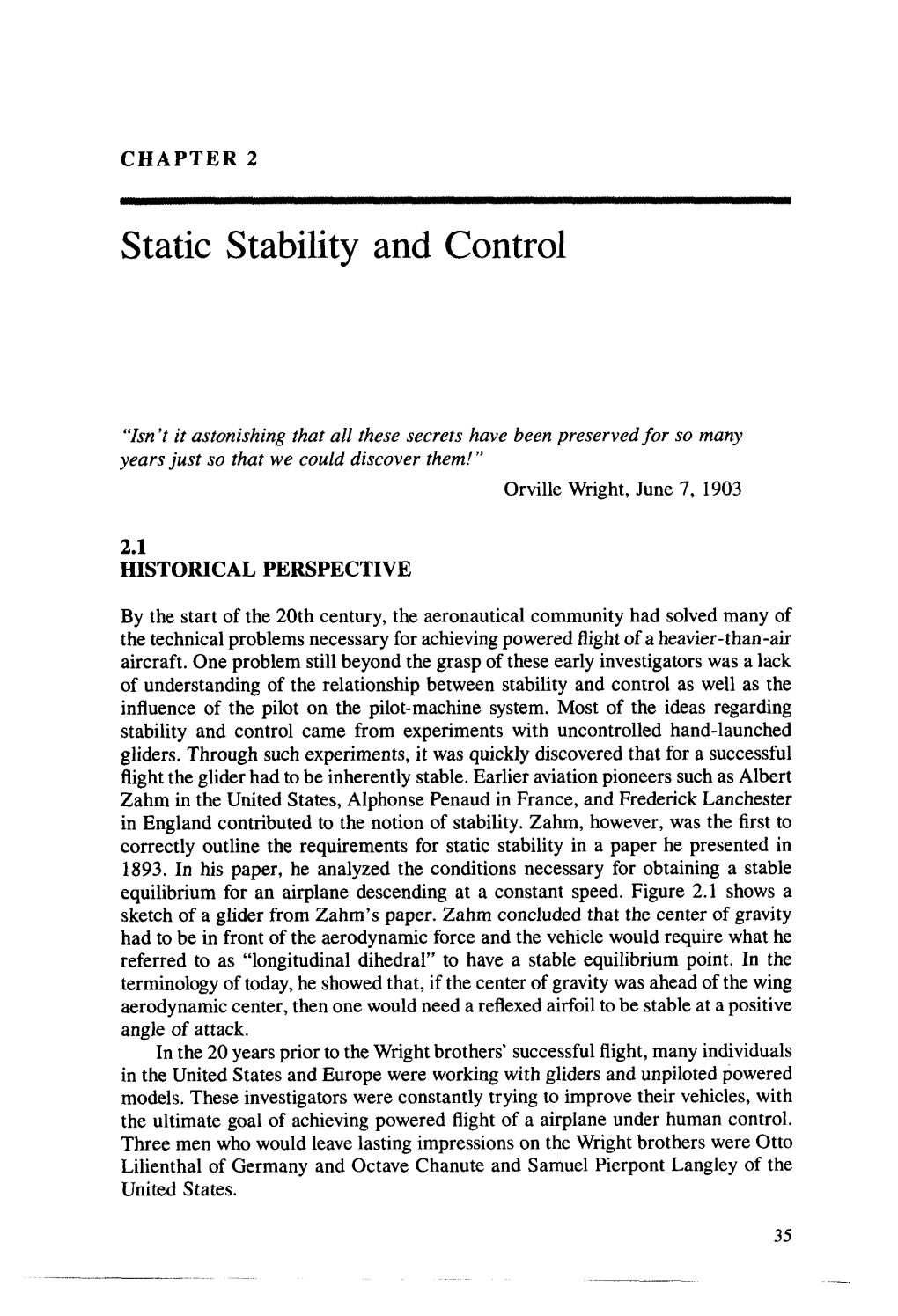 Static Stability and Control