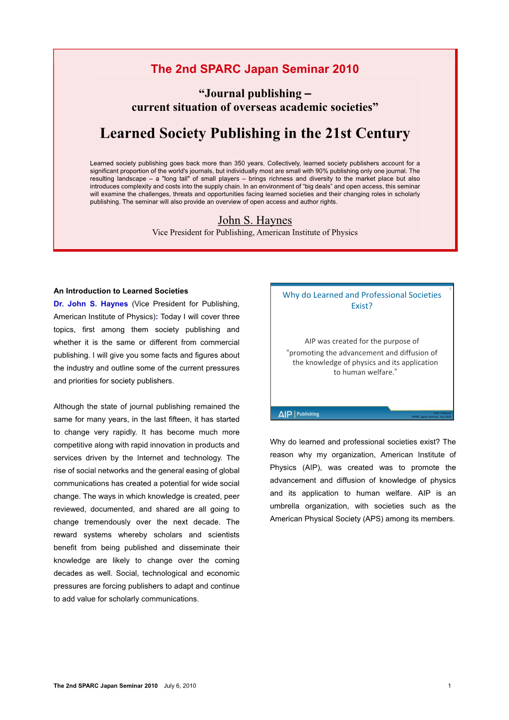 Learned Society Publishing in the 21St Century