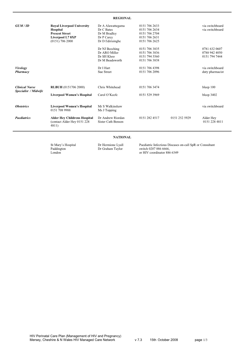 HIV Perinatal Care Plan (Management of HIV and Pregnancy)