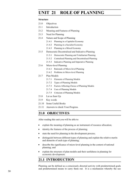 Unit 21 Role of Planning