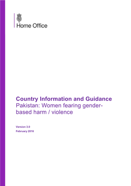 Country Information and Guidance Pakistan: Women Fearing Gender- Based Harm / Violence