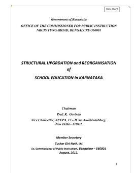 STRUCTURAL UPGRDATION and REORGANISATION of SCHOOL EDUCATION in KARNATAKA