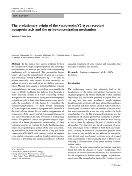 The Evolutionary Origin of the Vasopressin/V2-Type Receptor/ Aquaporin Axis and the Urine-Concentrating Mechanism
