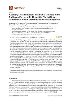 Geology, Fluid Inclusions and Stable Isotopes of the Xialiugou Polymetallic Deposit in North Qilian, Northwest China: Constraints on Its Metallogenesis