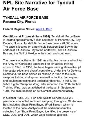 NPL Site Narrative for Tyndall Air Force Base