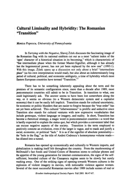Cultural Liminality and Hybridity: the Romanian "Transition"