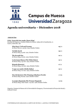 Agenda Universitaria Para Diciembre De 2018