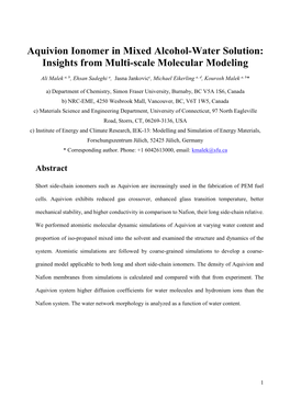 Aquivion Ionomer in Mixed Alcohol-Water Solution: Insights from Multi-Scale Molecular Modeling