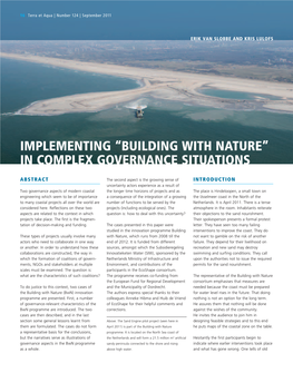 Building with Nature” in Complex Governance Situations