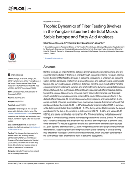 Trophic Dynamics of Filter Feeding Bivalves in the Yangtze Estuarine Intertidal Marsh: Stable Isotope and Fatty Acid Analyses