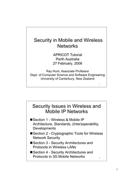 Security in Mobile and Wireless Networks