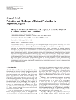 Potentials and Challenges of Kolanut Production in Niger State, Nigeria