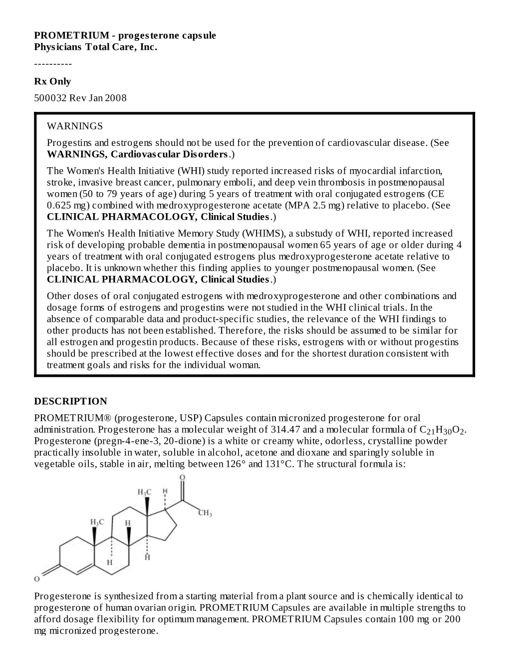 PROMETRIUM - Progesterone Capsule Physicians Total Care, Inc