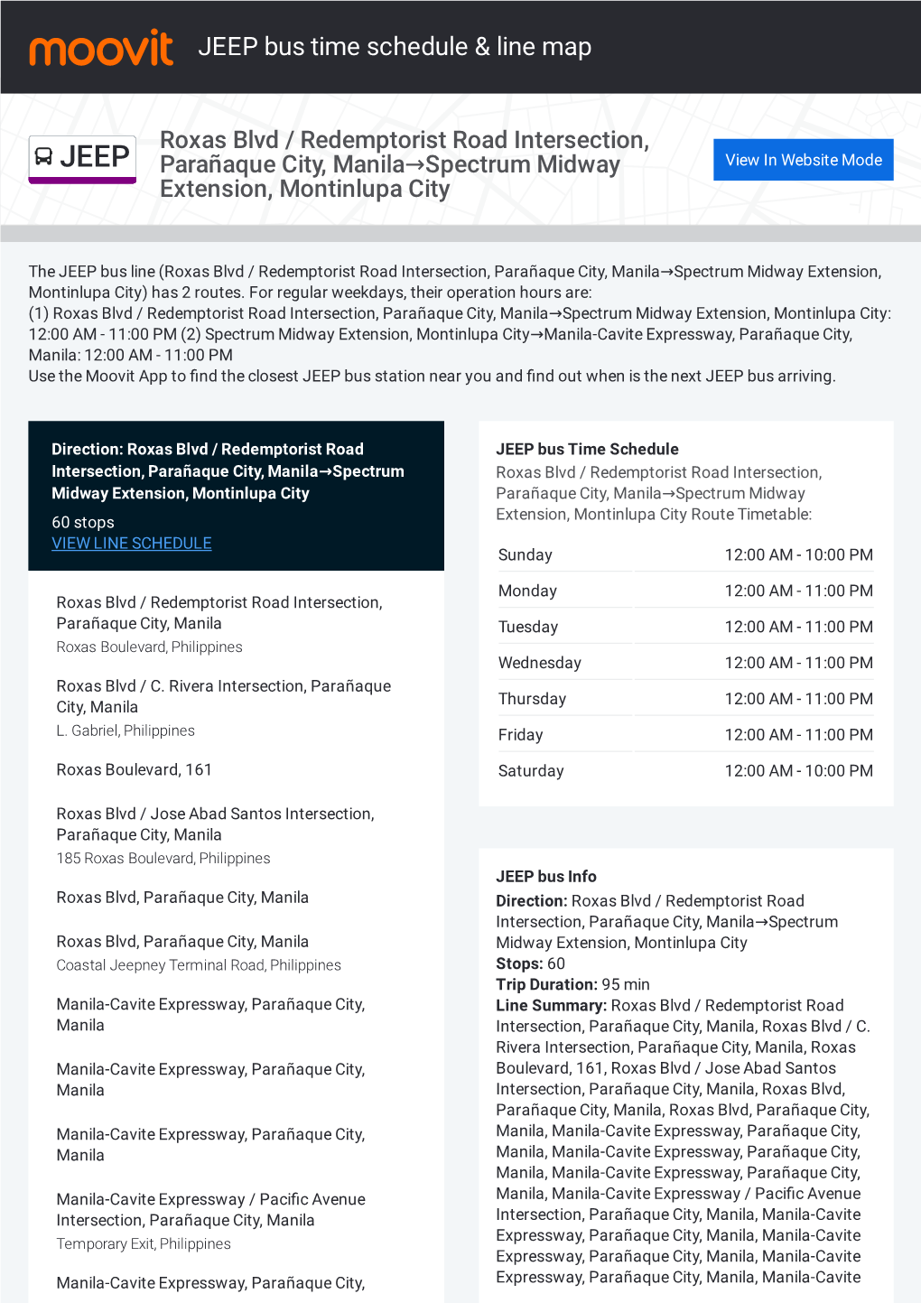 JEEP Bus Time Schedule & Line Route