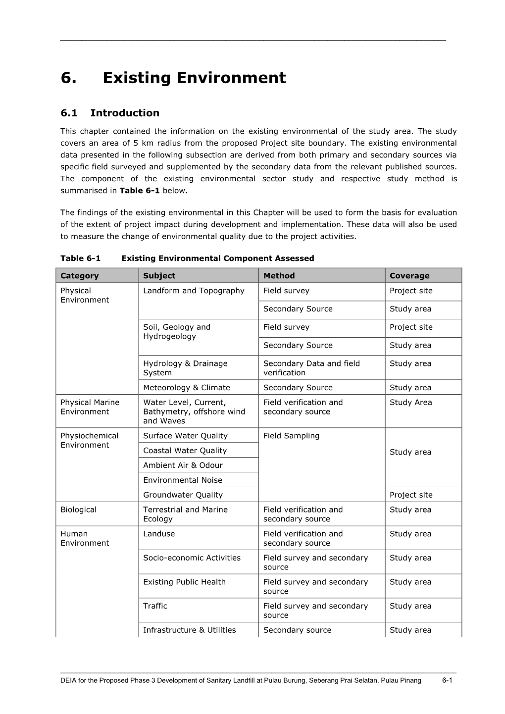 6. Existing Environment