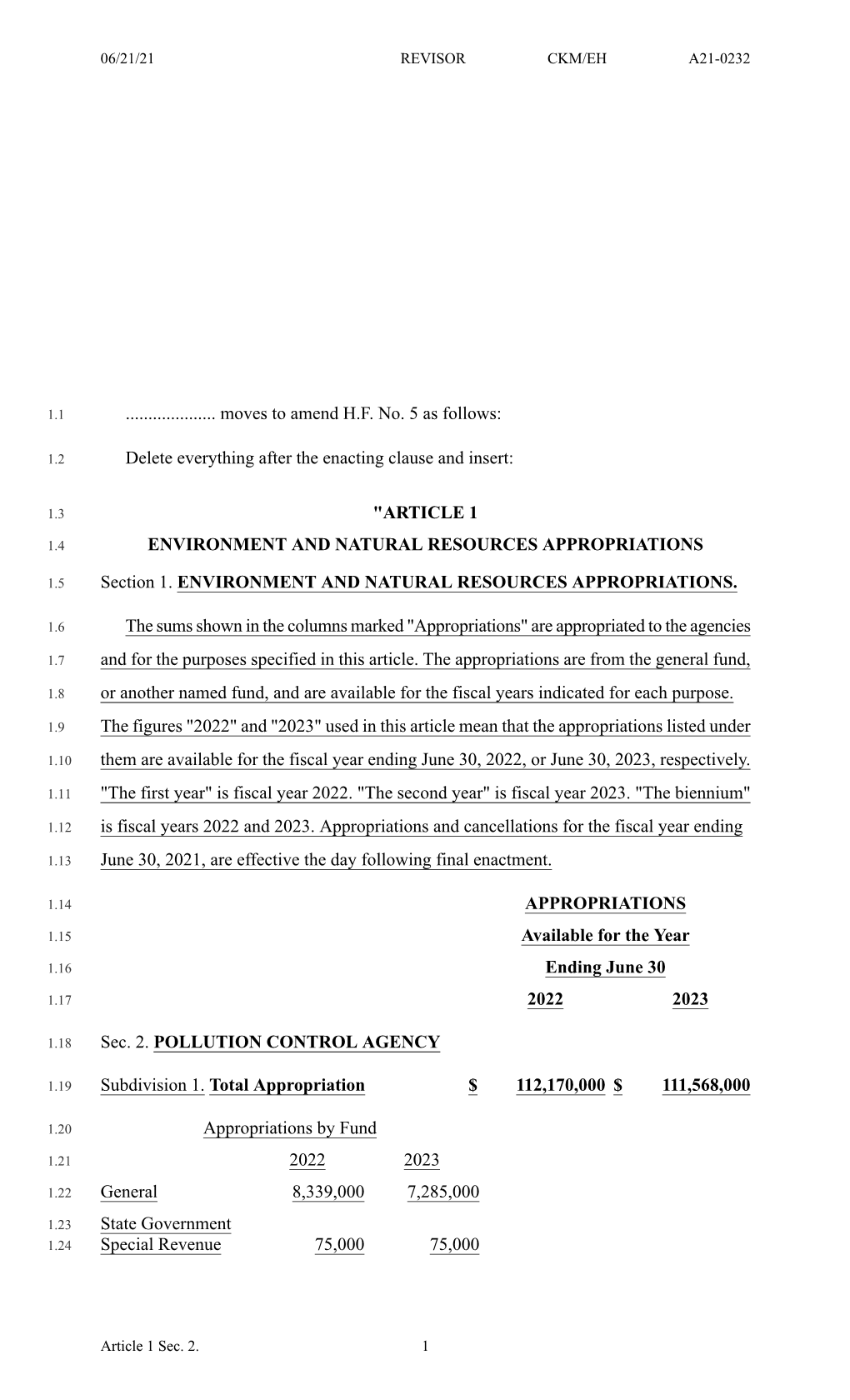 Moves to Amend H.F. No. 5 As Follows:​ Delete Everything After the Enacting Clause and Insert:​ 