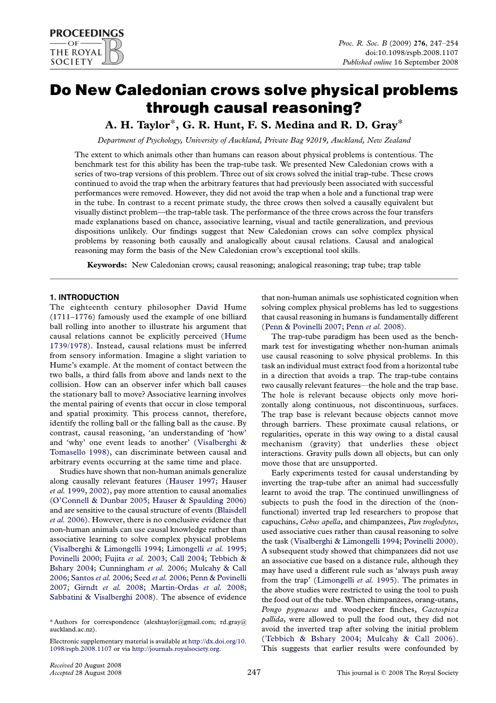 Do New Caledonian Crows Solve Physical Problems Through Causal Reasoning? A