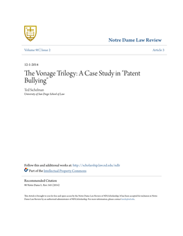 The Vonage Trilogy: a Case Study in "Patent Bullying"