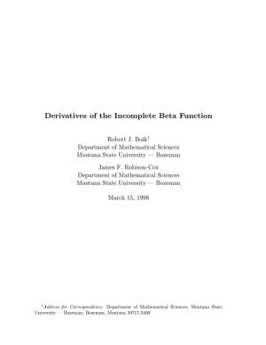 Derivatives of the Incomplete Beta Function